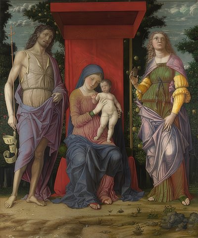 Madonna with Child, John the Baptist, and Mary Magdalene. Probably 1490-1505 by Andrea Mantegna