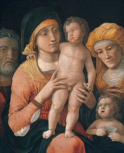 Madonna and Child with Saint Joseph, Elizabeth, and John the Baptist. Around 1485-88 by Andrea Mantegna
