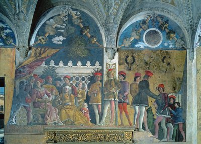 Marchese Ludovico Gonzaga III, his wife Barbara of Brandenburg, their children, courtiers and their dog Rubino, from the Camera degli Sposi or Camera Picta, 1465-74 by Andrea Mantegna
