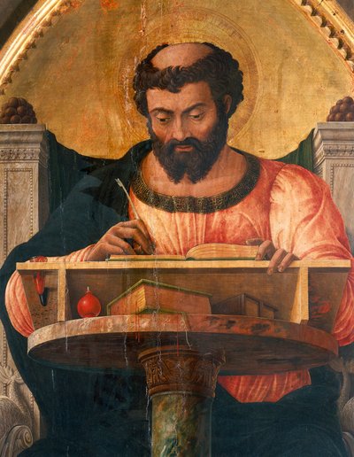 St Luke at his desk (detail) by Andrea Mantegna