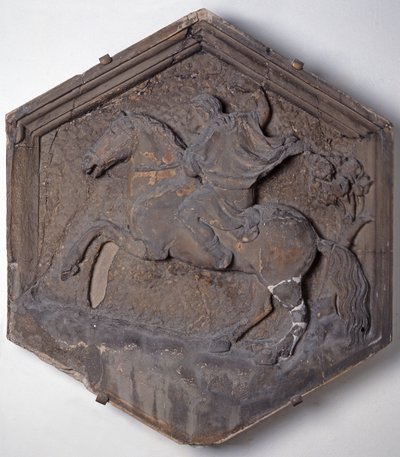 The Art of Hunting, hexagonal decorative relief tile from a series depicting the practitioners of the Arts and Sciences, possibly based on designs by Giotto, c.1334-48 by Andrea Pisano