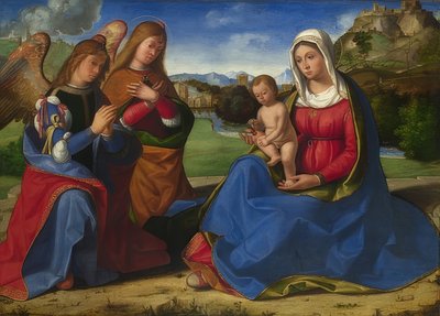 Madonna with Child, Adored by Two Angels by Andrea Previtali