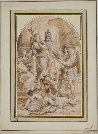 A Pope Enthroned and Flanked by an Angel with a Book and St. Michael Slaying a Turk by Andrea Proccaccini