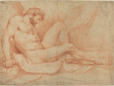 Academic Nude Study of a Seated Male by Andrea Sacchi