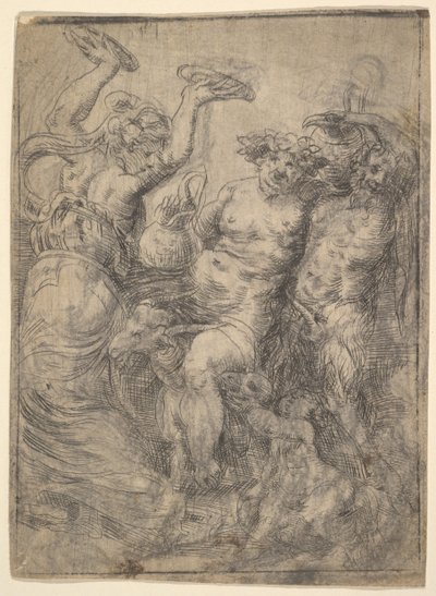 Bacchic Revel with Silenus Riding a Goat in the Centre, ca. 1540-43 by Andrea Schiavone