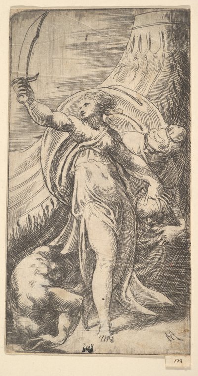 Judith placing the head of Holofernes in the sack by Andrea Schiavone
