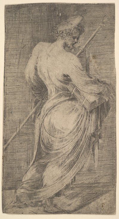 Saint James Major holding a staff and a book facing right, from Christ and the Apostles, ca. 1548-50 by Andrea Schiavone