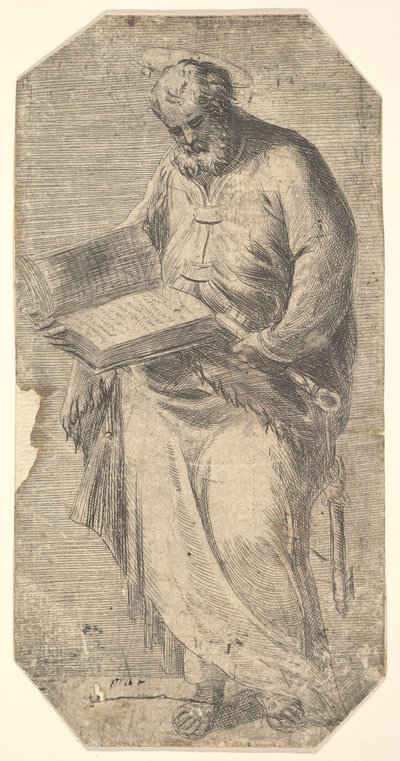 Saint Peter holding a large open book, keys by his side, ca. 1548-50 by Andrea Schiavone