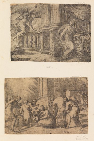 The Annunciation, Adoration of the Shepherds by Andrea Schiavone