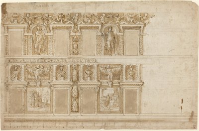 A Palatial Wall Ornamented with Sculptures and Paintings by Andrea Semino