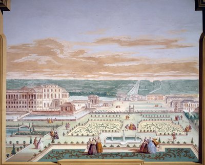 Perspective drawing of a villa and imaginary garden, fresco by Andrea Urbani at Villa Pisani, Stra, Veneto, Italy by Andrea Urbani
