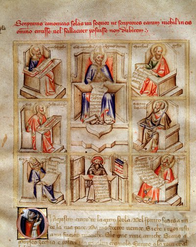 Representation of the doctors of the church: Saint John, Saint Ambrose of Milan, Saint Jerome, Saint Gregoire the Great and Saint Paul in 