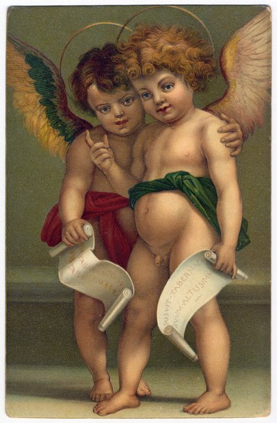 Two Angels. Pious Image after Andrea del Sarto, Dresden, c.1910 by Andrea del (after) Sarto