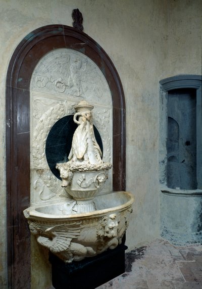 Holy water font with Medicean heraldic elements by Andrea del (attr. to) Verrocchio