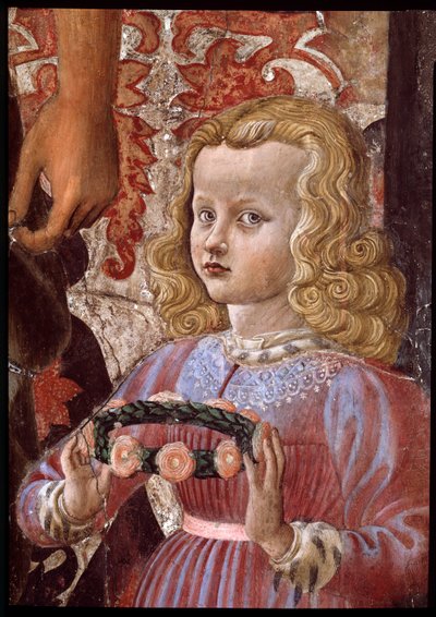 Virgin and child with two angels, Saint John the Baptist and another saint, and two children of the Pazzi family (detail) by Andrea del Castagno