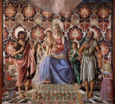 Virgin with Child with Saint John the Baptist and Another Saint, Two Angels, and Two Children of the Pazzi Family by Andrea del Castagno
