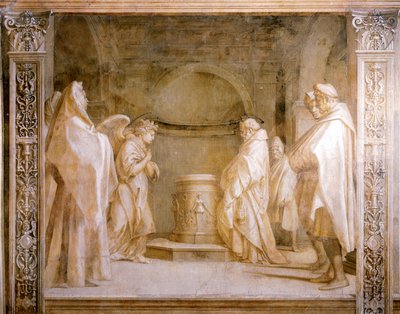 Angel announcing birth of child to Zacharias, detail from Stories of Virgin by Andrea del Sarto by Andrea del Sarto