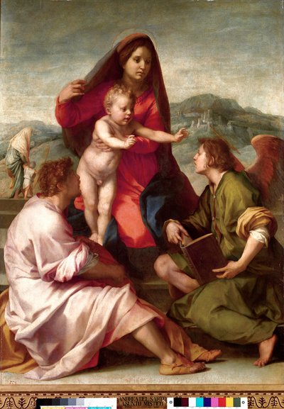 Madonna della Scala. Holy family with an angel by Andrea del Sarto
