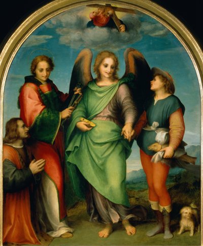 The Archangel Raphael with Tobias, St Lawrence and the Donor, Leonardo di Lorenzo Morelli by Andrea del Sarto