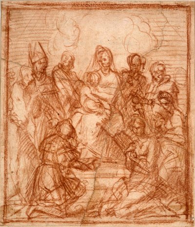 Enthroned Madonna with Child and eight saints (Composition study) by Andrea del Sarto