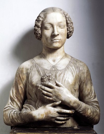 Woman with a bunch of flowers Marble sculpture by Andrea di Francesco di Cione dit il Verrocchio 1475-1480 approx. Sun 58 cm Florence, Museo Nazionale del Bargello by Andrea del Verrocchio