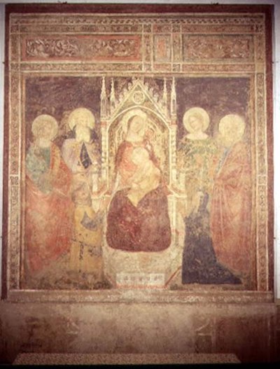 Madonna and Child with SS. Elia, John the Baptist, Nicolas and Leonard by Andrea di Bonaiuto (fl.1343 77)