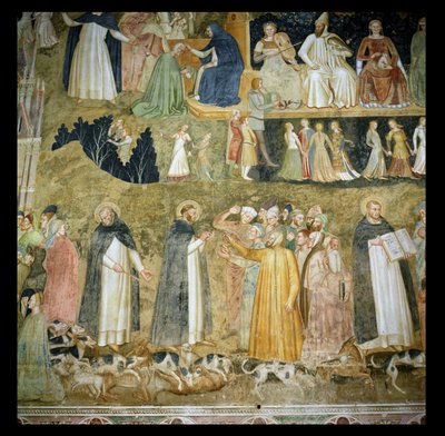 St. Dominic Sending Forth the Hounds of the Lord, with St. Peter Martyr and St. Thomas Aquinas, c.1369 by Andrea di Bonaiuto