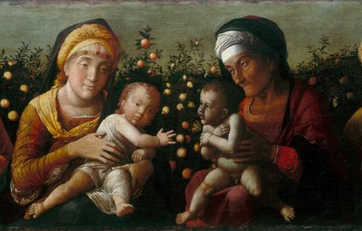 (Detail) The Holy Family with Saints Elisabeth, John and Zachary by Andrea school of Mantegna