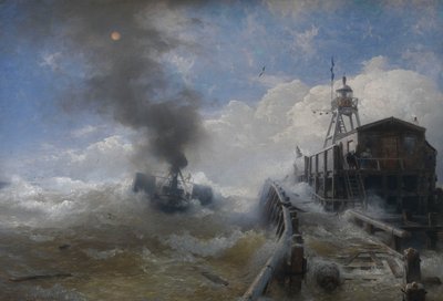 A Tug Leaving the Port of Ostend by Andreas Achenbach