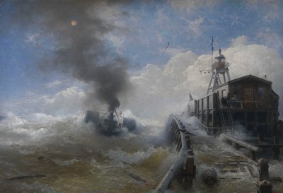 A Tug Leaving the Port of Ostend at High Tide by Andreas Achenbach