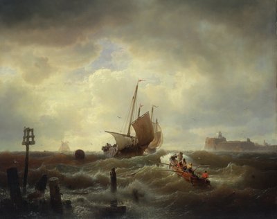 The Entrance to the Harbour at Hellevoetsluys, 1850 by Andreas Achenbach