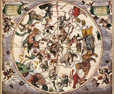 Atlas Coelestis seu Harmonia Macrocosmica. 1661. Fol 24. Hemisphaerium stellatum boreale antiquum. Representation of the Northern Hemisphere. Printed in Amsterdam by Johannes Janssonius. Early Modern Era by Andreas Cellarius