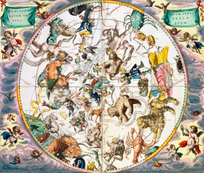 Celestial Planisphere Showing the Signs of the Zodiac by Andreas Cellarius