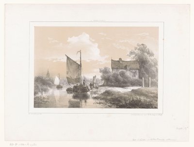 Man on Moored Sailboat Talking to Woman by Andreas Schelfhout