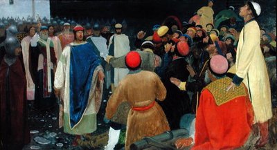 Count Gleb Killing a Magus at the Novgorodian Assembly by Andrei Petrovitch Rjabuschkin