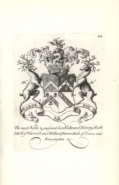 Coat of Arms and Crest of Edward Henry Rich, 7th Earl of Warwick and Holland, Baron Rich of Leeze and Kensington by Andrew Johnston