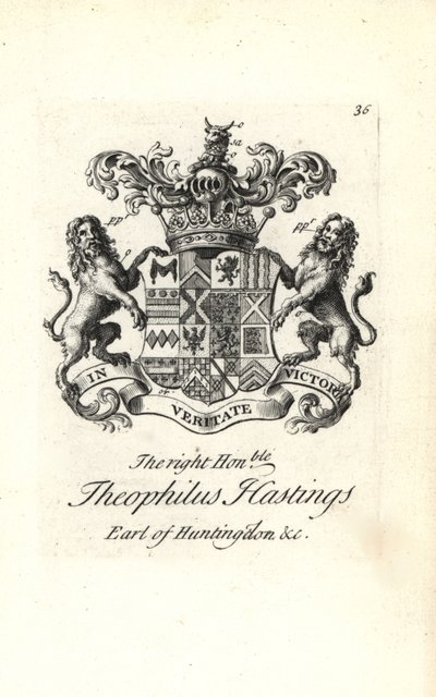 Coat of Arms and Crest of the Right Honorable Theophilus Hastings, 9th Earl of Huntingdon by Andrew Johnston