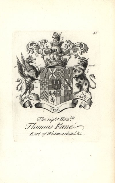 Coat of arms and crest of the right honorable Thomas Fane, 8th Earl of Westmoreland by Andrew Johnston