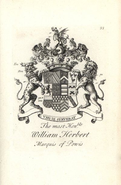 Coat of arms and crest of the right honorable William Herbert, 2nd Marquess of Powis by Andrew Johnston