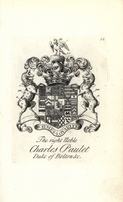 Coat of Arms and Crest of the Right Noble Charles Powlett, 3rd Duke of Bolton by Andrew Johnston