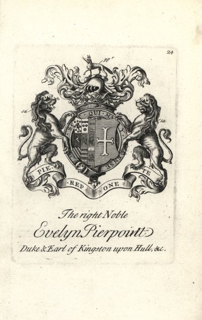 Coat of Arms and Crest of the Right Noble Evelyn Pierpoint, Duke and Earl of Kingston upon Hull by Andrew Johnston
