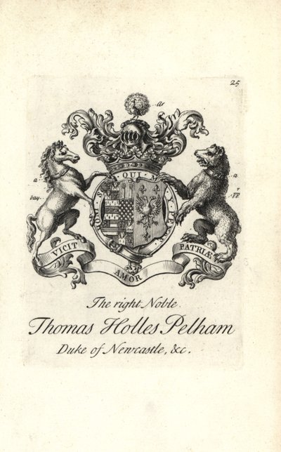 Coat of arms and crest of the right noble Thomas Holles Pelham by Andrew Johnston