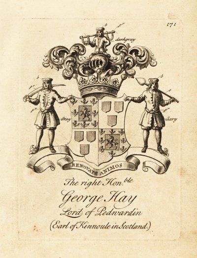 Coat of arms of the Right Honourable George Hay, Lord of Penwardian, 8th Earl of Kinnoule in Scotland by Andrew Johnston