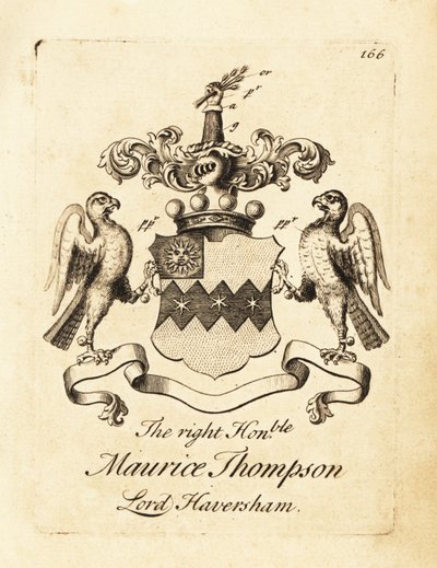 Coat of arms of the Right Honourable Maurice Thompson, Lord Haversham, 2nd Baron Haversham by Andrew Johnston