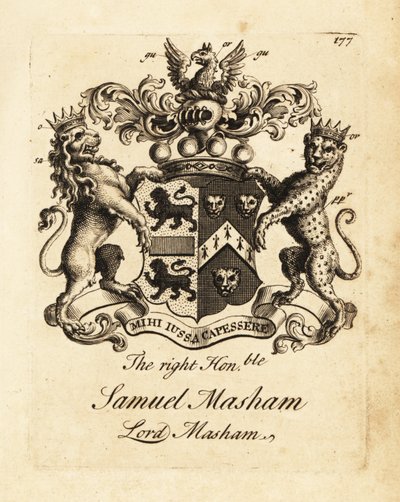 Coat of arms of the Right Honourable Samuel Masham, Lord Masham by Andrew Johnston