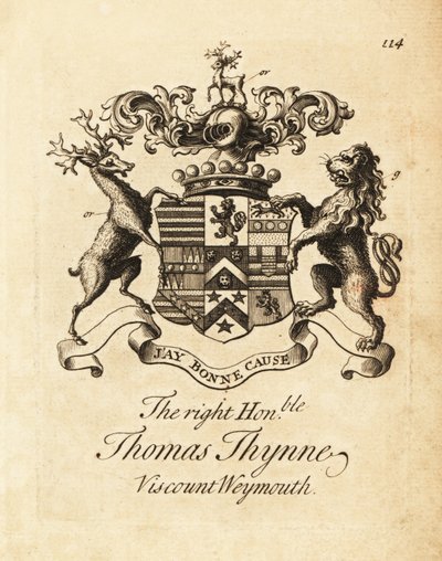 Coat of arms of the Right Honourable Thomas Thynne, 2nd Viscount Weymouth by Andrew Johnston