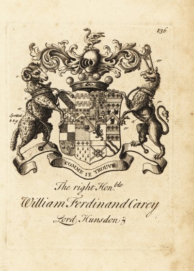 Coat of arms of the Right Honourable William Ferdinand Carey, 8th Baron Hundsen, Lord Hunsdon by Andrew Johnston