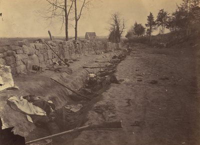 Stone Wall, Rear of Fredericksburg, with Rebel Dead by Andrew Joseph Russell