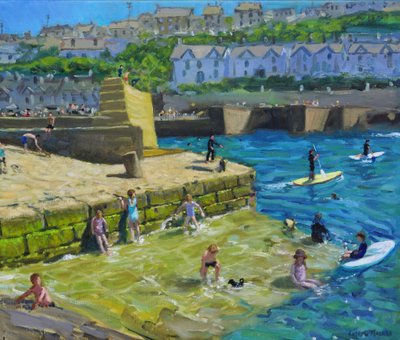 Fun in the harbour, Porthleven, Cornwall, 2021 by Andrew Macara