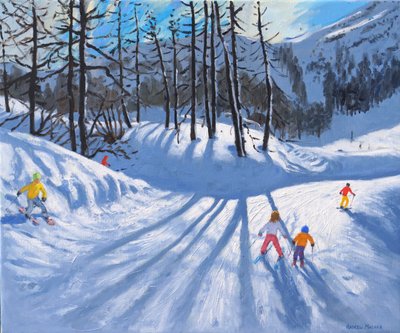 Long tree shadows and skiers, Tignes by Andrew Macara